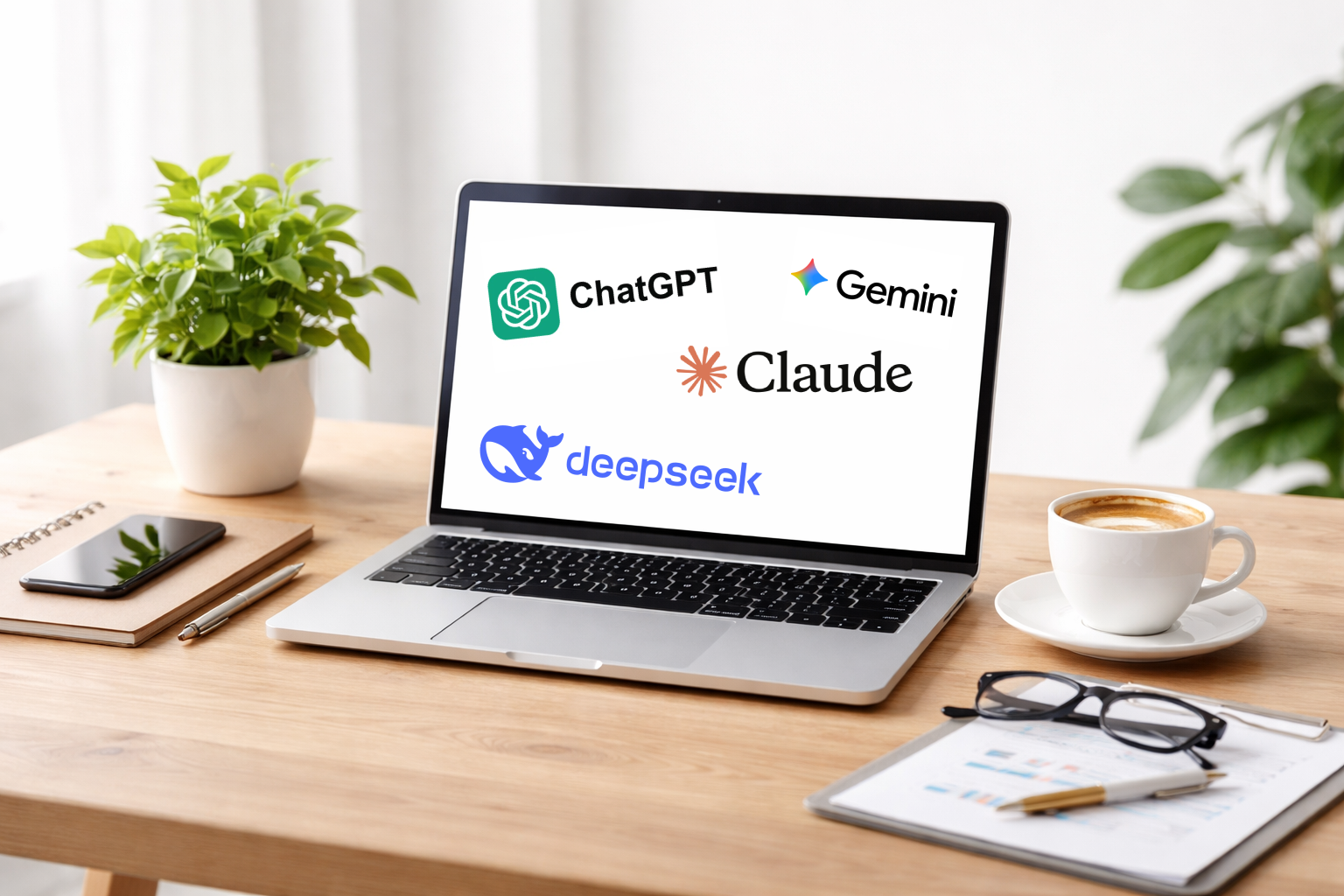 Laptop showing popular AI and LLM tools