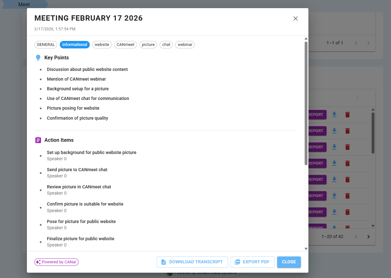 CANmeet AI-generated meeting notes with key points and action items